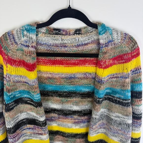 Misslook Womens Multi Stripe Open Front Yellow/Grey/Red Knit Sweater Cardigan - Picture 3 of 10